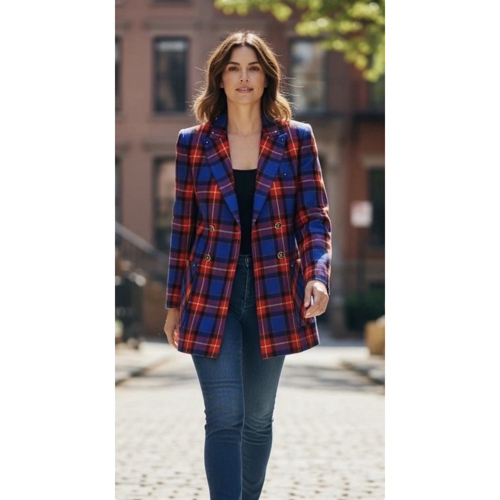 Escada By Margaretha Ley Blazer Size 36 Vintage 90s Pure New Wool Red Plaid US S